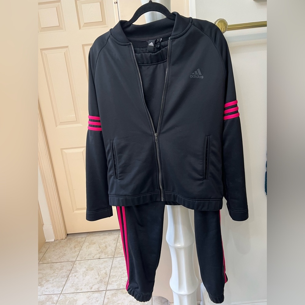 Adidas Black with Pink Stripes Tracksuit